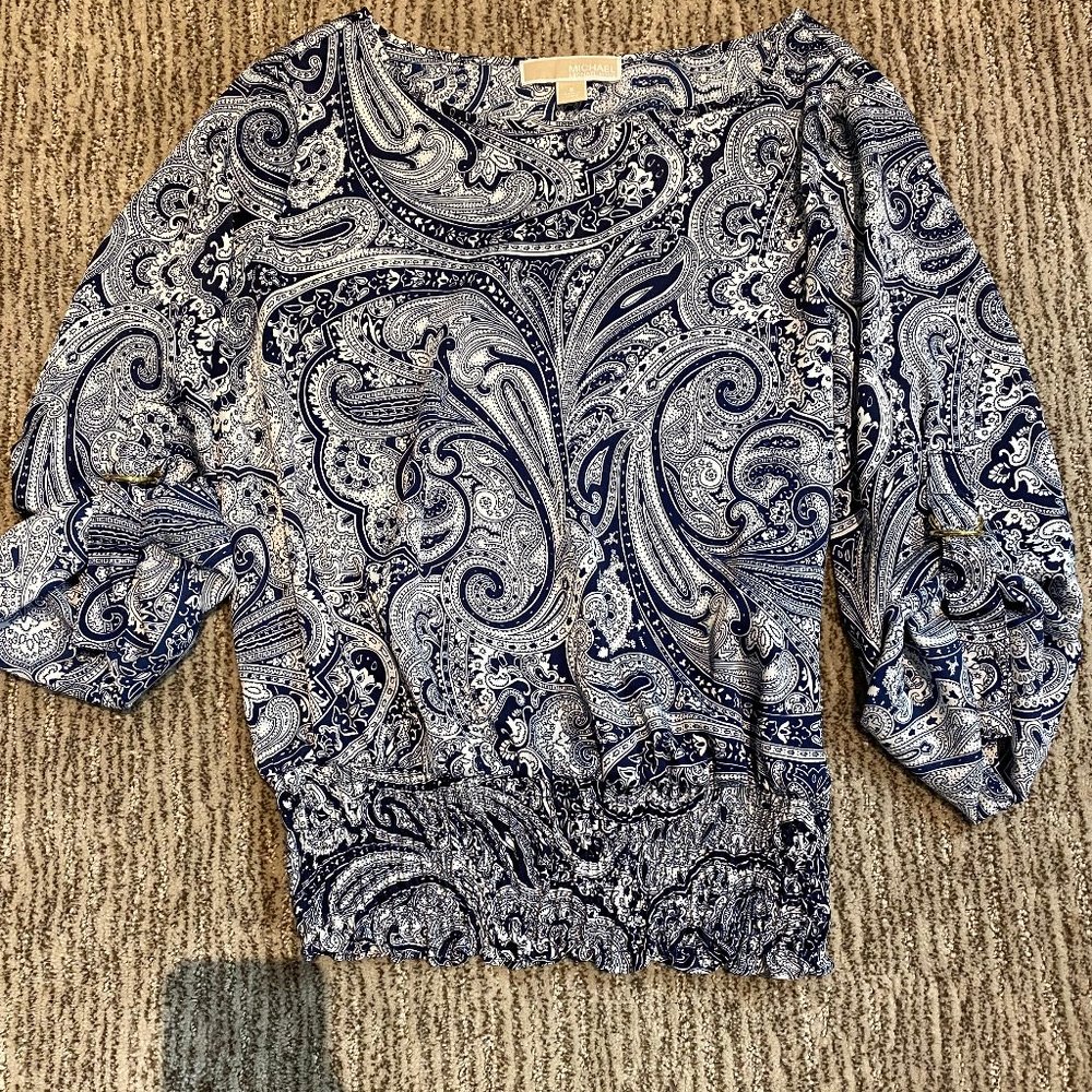 Michael Kors Blue and White Paisley Blouse